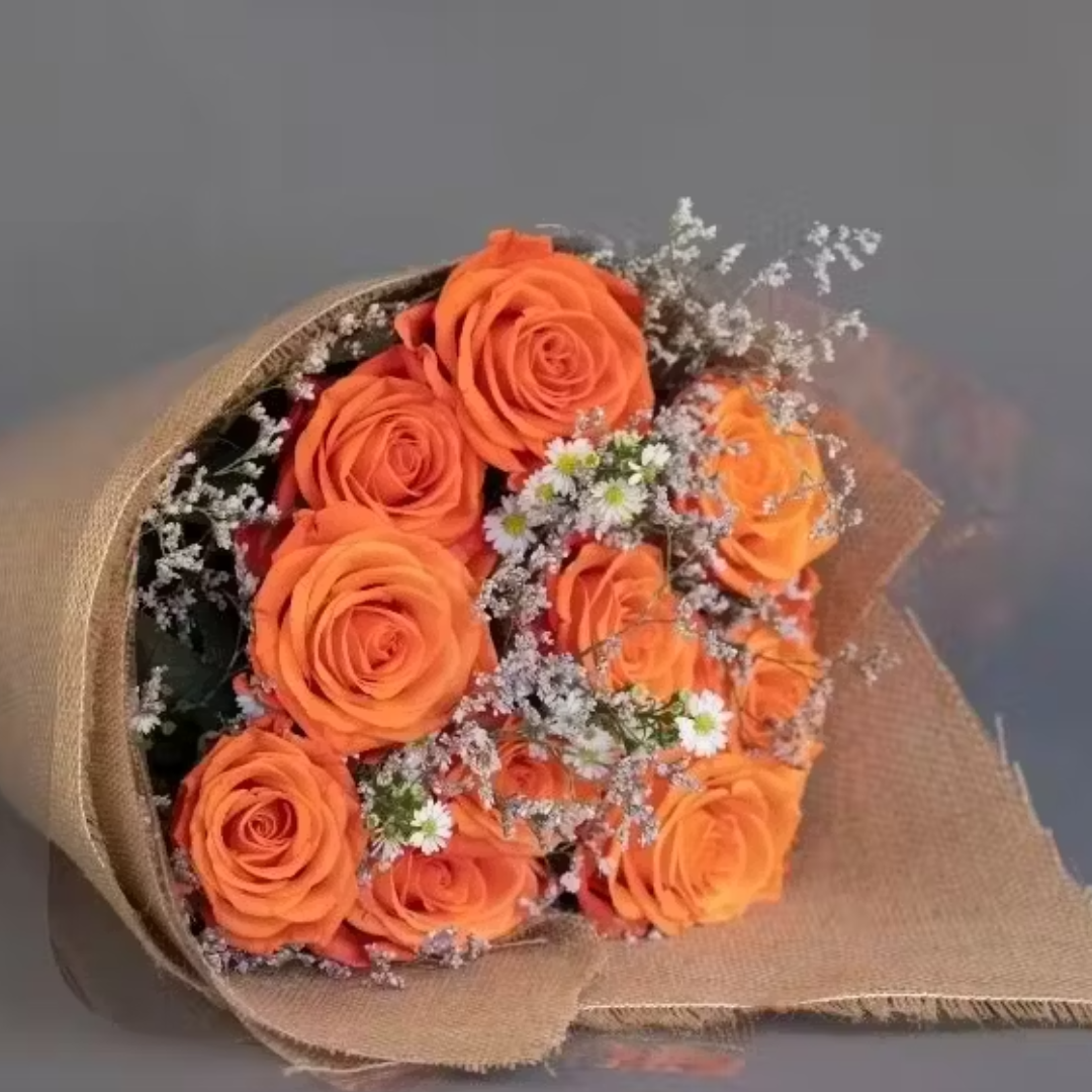 10 Orange roses bouquet, send flowers to amman